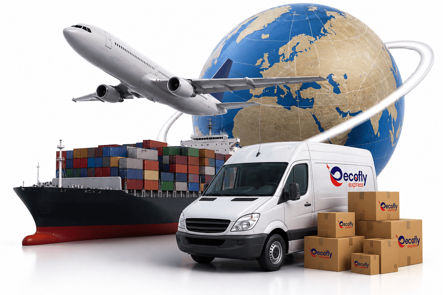 International courier logistics services with air cargo plane, cargo ship, delivery van and global shipping network in Besant Nagar Chennai